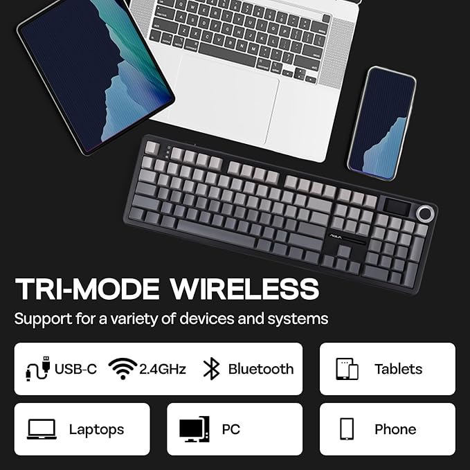 EPOMAKER X Aula F108 PRO Wireless Gaming Keyboard with Screen, 8000mAh Battery, 104 Hot-Swappable and Programmable Keys and Knob, RGB Backlight, for Mac/PC/Android (Black Gradient)