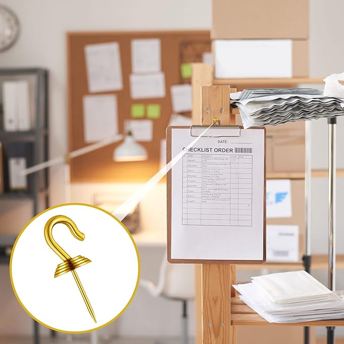 Hotop 60 Pieces Push Pin Wall Hooks Metal Thumb Tack Hangers Iron Alloy Nail Decorative Picture Hooks for 20 Lbs Home Office School Party Supply (Gold)