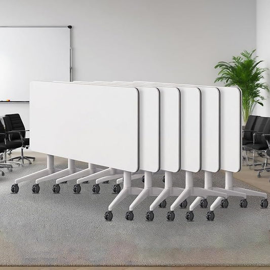 Conference Table,Folding Conference Room Tables Portable Rolling Conference Training Table with Silent Wheels,Mobile Meetings Flip Top Tables for Offices Classrooms Meeting Room (6Pack 70.8in)