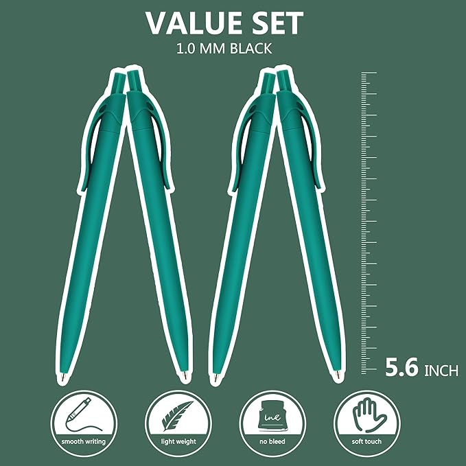 Deegtran 100 Pack No Bleed Teal Blue Barrel Click Pens, Wholesale Retractable Ballpoint Pens, Medium Point, Smooth Ink, 1.0MM Black Ink