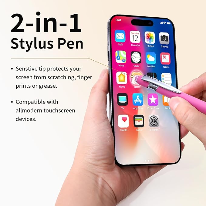 9 Pack Ballpoint Pens 2-in-1 Retractable Ballpoint Pen with Stylus Tip, Metal Stylus Pens for Touch Screens, 1.0 mm Black Ink