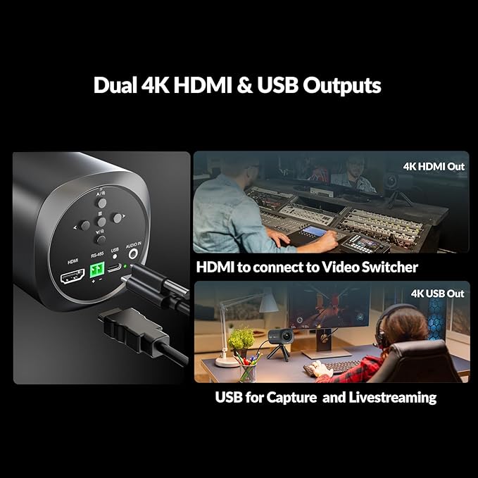 AVMATRIX Live Streaming Camera 10X Optical Zoom 75.4° Wide Angle ToF Auto Focus FHD 1080P 60fps Streaming Camera with USB3.0 & HDMI Out Work with OBS Zoom Teams YouTube/Twitch/Facebook Eagle T10