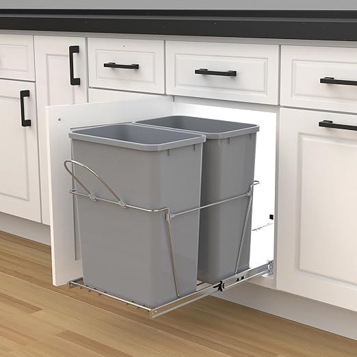 Double Pull-Out Trash Can for Under Kitchen Cabinets Include Double 35QT Trash Bin Doesn't Include Door Fittings, Bottom-Mount Recycling Bin