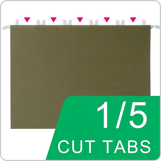 25 Packs Hanging File Folders,Standard Green File Folders for Filing Cabinet,1/5 Adjustable Tabs & Labels,Bulk File Organizer for Office,School,Home