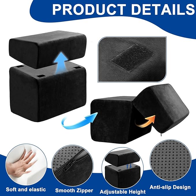 Adjustable Foot Rest for Under Desk at Work - 3 Height Ergonomic Footrest, 17x11 Inch Office Foot Stool, Soft Velvet Cushion, Non-Slip Base for Home & Office - 100% Memory Foam Filling-Black