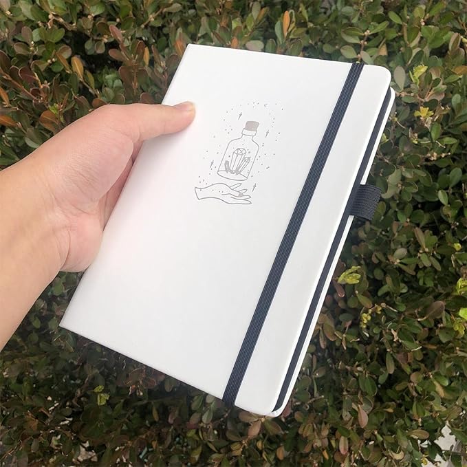 BUKE Dotted Journal A5 Hardcover Notebook- 160 Dot Grid Pages 150g Black Paper - Black PU Leather Hardcover 5.75" x 8.5" and Gift Box Mystery Bottles (BKB-2)