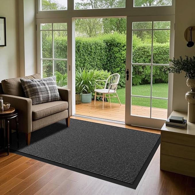 Front Door Mat, 3' x 6' Heavy Duty Indoor Outdoor Door Mat for Entryway, Commercial Door Mats Entrance, Low Profile Welcome Mats Non-Slip, Durable Rubber Backing Entry Mat for Patio, Home