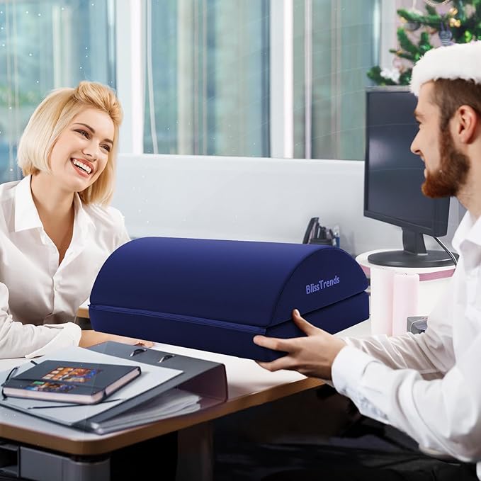 BlissTrends Foot Rest for Under Desk at Work - Versatile Foot Stool with Washable Cover - Comfortable Footrest with 2 Adjustable Heights for Car, Home and Office to Relieve Back,Lumbar,Knee Pain-Blue