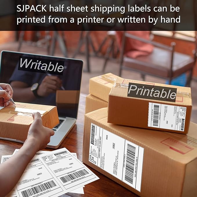 Half Page Self Adhesive Shipping Labels, 8.5" x 5.5" Shipping Labels Compatible Laser & Inkjet Printer 2 Label Per Sheet (250 sheets-500 Label)