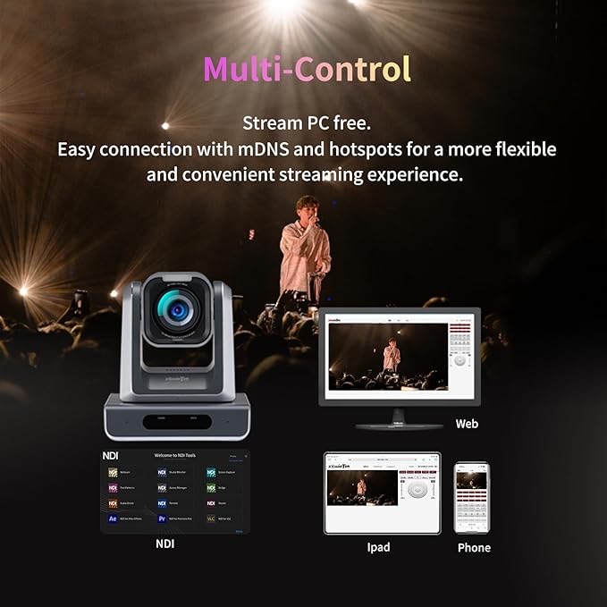 4K NDI|HX3(Certified) PTZ Camera PoE, 25X Optical Zoom, Simultaneous HDMI & SDI outputs, RTSP/RTMP(s)/SRT, Standalone IP Live Streaming to Youtube, Twitch for Meeting, Church, Event, Teaching