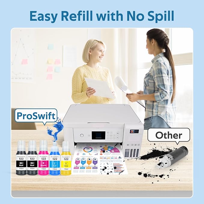 522 High Capacity Ink Refill Bottles Combo Pack Remanufactured for Epson 522 EcoTank Ink Works with EcoTank ET-2400, ET-2720, ET-2800, ET-2803, ET-2840 (5 Pack,550ML, Not Sublimation Ink)