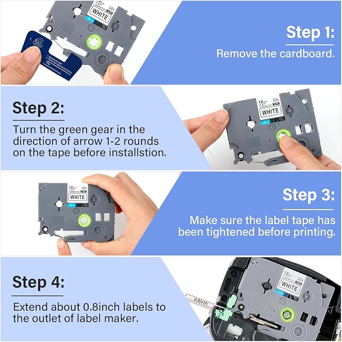 5Pack TZe-231 Tape Label Maker Compatible with Brother P-Touch TZe-231 Tape, TZE231 ½” 0.47”x 26.2 ft Laminated Black on White, for use with PT-D210, PT-H110, PT-D220, PT-D410, PT-D600