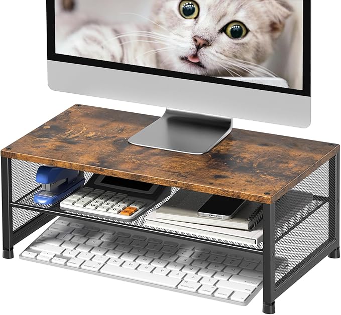 Computer Monitor Stand Riser, Desk Organizers and Accessories, Printer & Laptop Stand, Office Desk Accessories & Desktop Workspace Organizers for Office Supplies (Brown)
