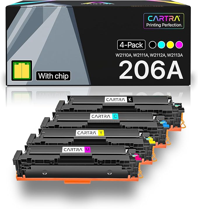 CARTRA 206A Toner Cartridge Compatible with 206A Toner Cartridge Set, Works with Color Laserjet Pro MFP M283fdw M283cdw M283fdn M282mw Pro M255dw W2110A W2110X Laser Printer, 4Pack