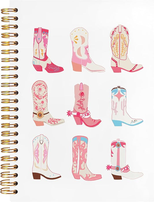 BearCake Cowgirl Boot Notebook, Cowgirl Stuff, Cowgirl Gifts, Western Office Supplies, Western Stuff for Women, Boho Western Notebook Journal 5.5x8.3 white