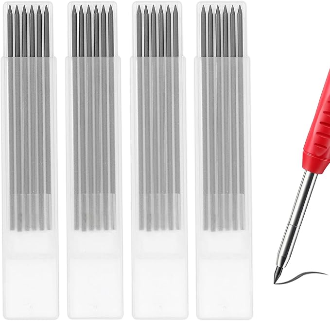 24Pcs 2.8mm Carpenter Pencil Refill Long Lasting HB Refill for Construction Pencils Replacements Carpenter Marker Graphite Woodworking Mechanical Pencil Leads(Black)