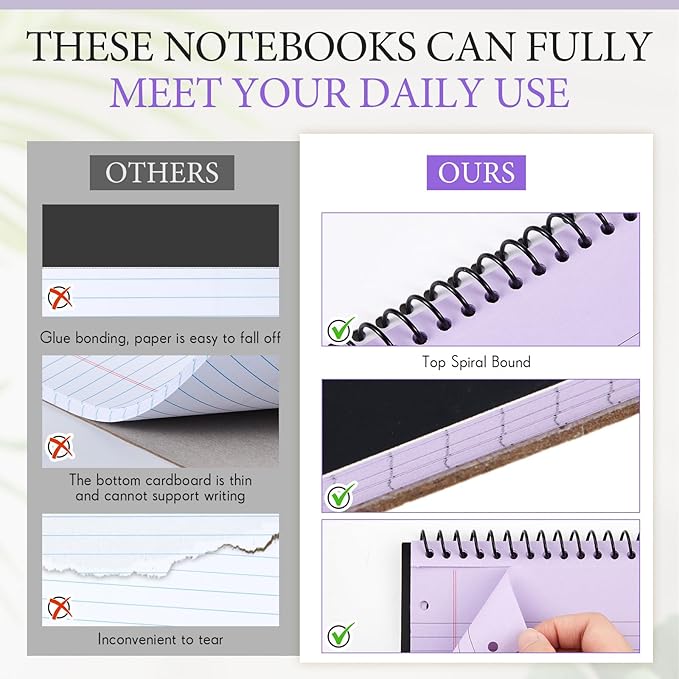 3 Packs 8.5" x 11" Top Spiral Notebook with 3 Hole Punched Legal Pads College Ruled Notepad 50 Sheets Hard Cardboard Paper Wirebound Notepad for Office School Business (Purple)