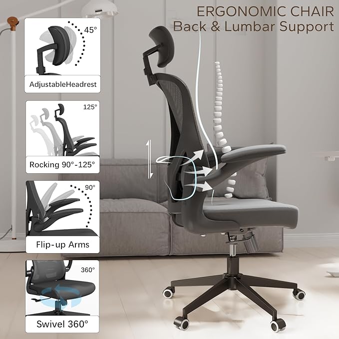 Desk Office Chairs Computer Mesh Chair Executive Chair with Lumbar for Home & Office (04Black)