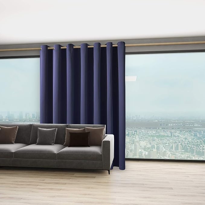 BONZER Room Divider Curtain Total Privacy Wall Wide Thermal Insulated Blackout Curtains for Slide Window, 84L x 108W Inch (7L x 9W ft), 1 Panel, Navy
