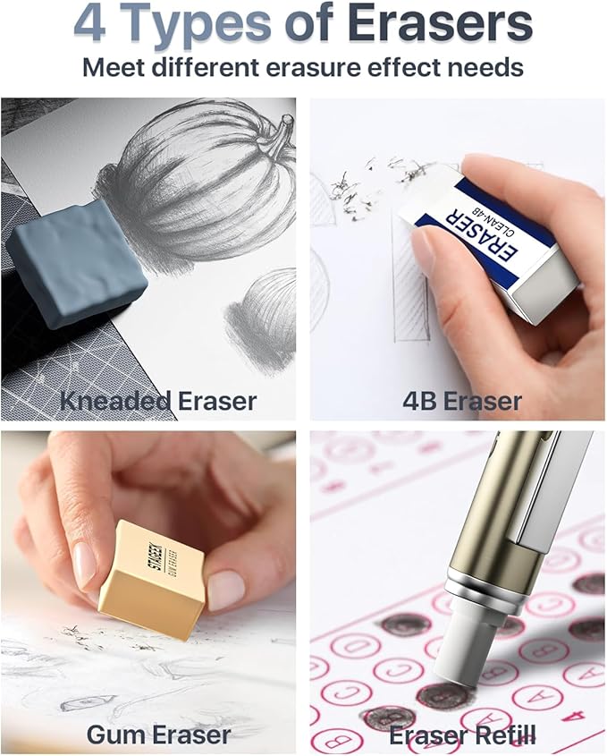 37PCS Art Mechanical Pencil Set, Drafting Pencil 5 Sizes- 0.3, 0.5, 0.7, 0.9MM & 2PCS 2.0MM Mechanical Drawing Pencils with 492PCS Leads (6B 4B 2B HB 2H 4H Color) for Artist Sketching Drawing