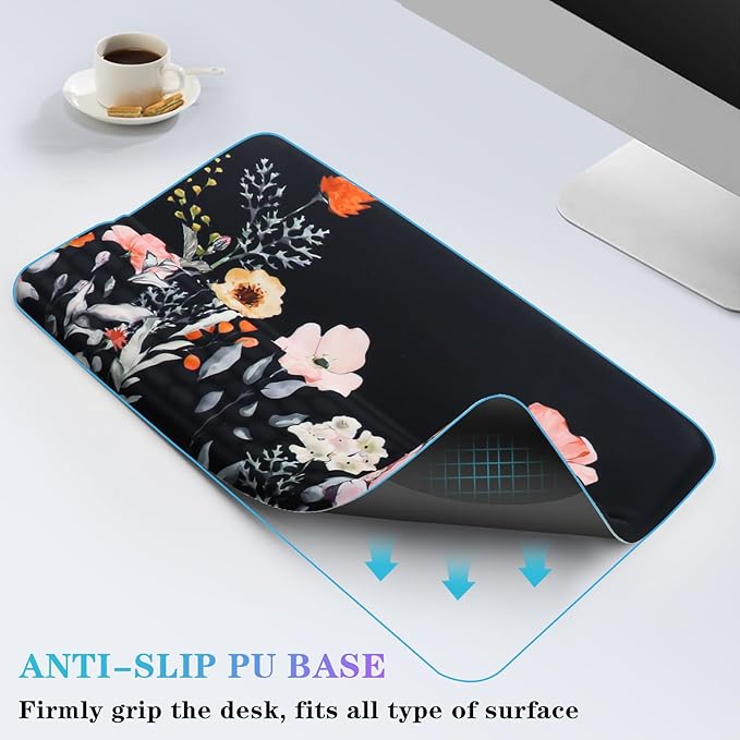 Computer Keyboard Stand with Wrist Rest, Ergonomic Tilted Keyboard Holder - Keyboard Riser with Wrist Pad - Keyboard Tray Support for Office Home - Black Flowers