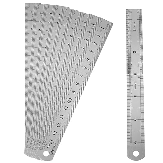 6 Inch Metal Ruler Set Stainless Steel Straight Edge Rules with Inch/Metric Scale, 10 Pack