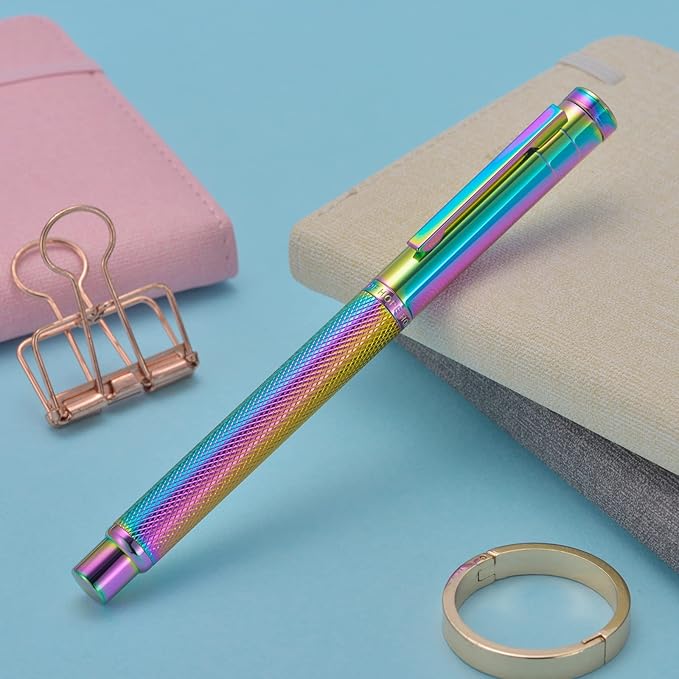 Hongdian 1851 Rainbow Forest Fountain Pen Medium Nib with Converter and Metal Pen Case Set