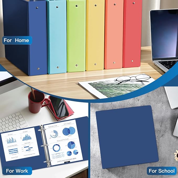 2-inch 3 Ring Binder with 2 Pockets, 2'' View Binders Holds US Letter Size 8.5'' x 11'' Paper - Versatile Binders for Office, Home, and School Use, 6 Pack (White) (2-inch Bright Colors)