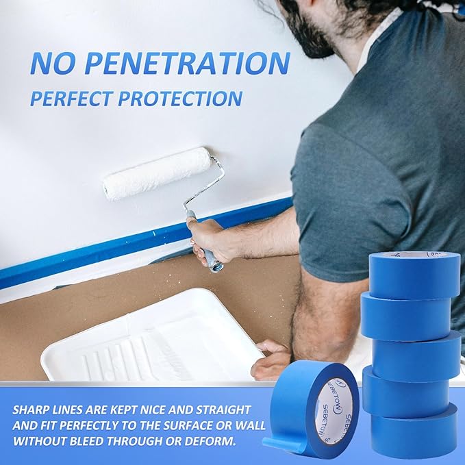 Blue Painters Tape 2 Inch Bulk - Blue Tape for Painting Automotive Walls Packing Removable NO Residue, Paint for Indoors & Outdoors, 2 Inches x 55 Yards x 5 Rolls