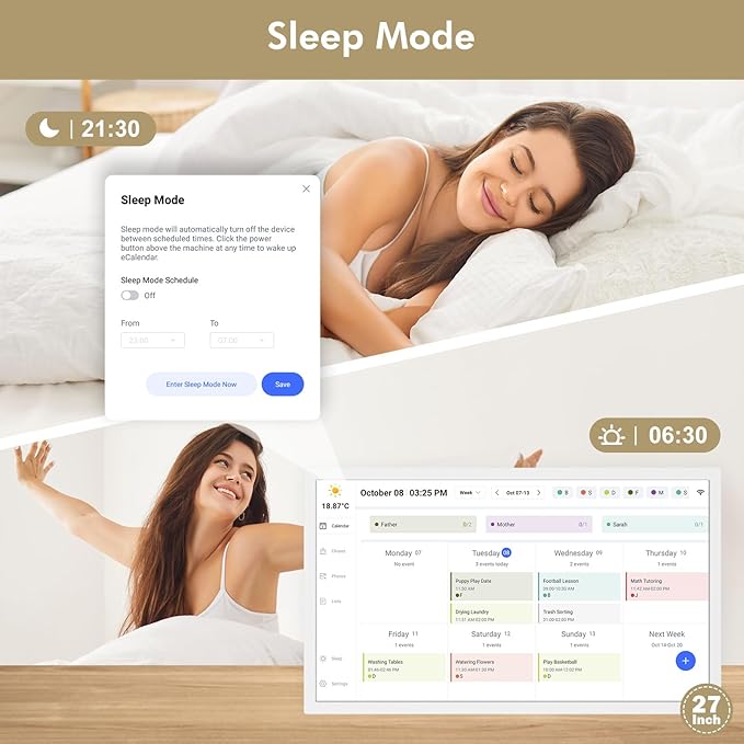 Digital Calendar Chore-Chart for-Family-Meal Planner - 27 inch Touchscreen Interactive Display Smart Calendar for Family To Do List, Dual-WiFi, Auto-Sync Google iCloud Outlook Calendars, Wall Mounted
