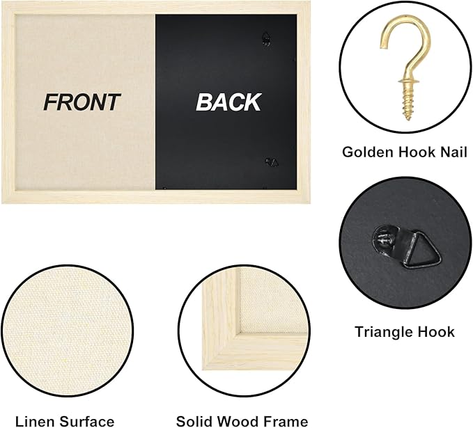 Egofine Cork Board Bulletin Board with Linen, 16x11 Wood Frame Pin Board Wall Decor, 2 Pack Cork Boards for Walls, Hanging Horizontal or Vertically for Office Home Decor School Kitchen, Natural Wood