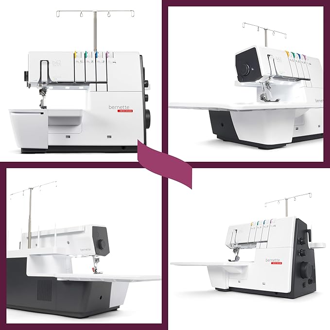 Bernette B62 Airlock Coverstitch Machine Bundle | Air Threader, Scissors, Rotary Cutter, Threads, Self Healing Foldable Cutting Mat, LED Light, Extension Table | Heavy Duty, Beginner to Professional