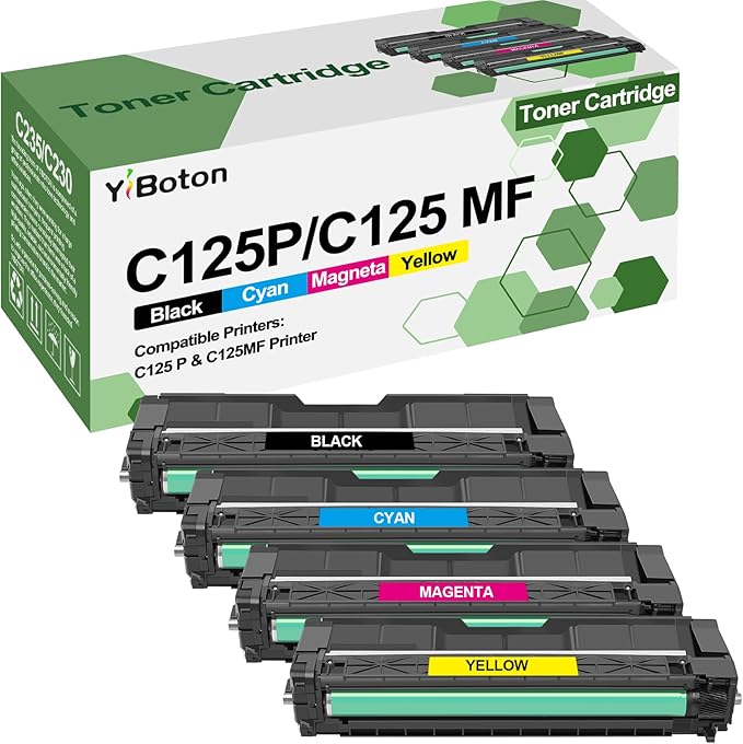 C125 P C125 MF Black Cyan Magenta Yellow Toner Cartridge Replacement for Ricoh 434060 434061 434062 434063 Toner Cartridge Use Compatible for Ricoh C125P & C125MF Printer