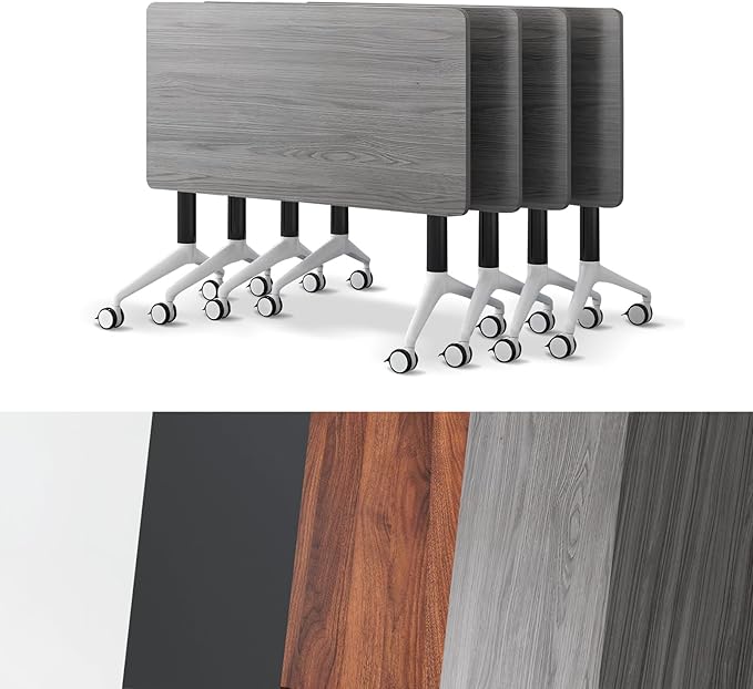 Conference Room Table, Folding Conference Tables,Thicken Grey Tabletop,Flip Top Wooden Seminar Meeting Room Table for Conference Room Offices (4, Grey, 61.0“)