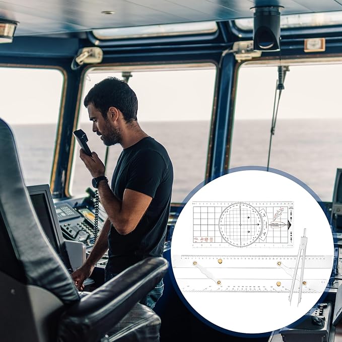 3 Pcs Basic Navigation Set, Include 16 Inch Marine Parallel Ruler with Clear Scales Navigation Divider Marine Nautical Protractor 6 Inch Marine Fixed Points Divider for Boat