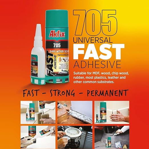 Akfix 705 Super CA Glue (2 X 0.7oz) with Spray Activator (2 X 3.38 floz) and 0.7 oz Thin CA. Wood, Metal, Plastic, Leather, Crafts. Clear CA Glues