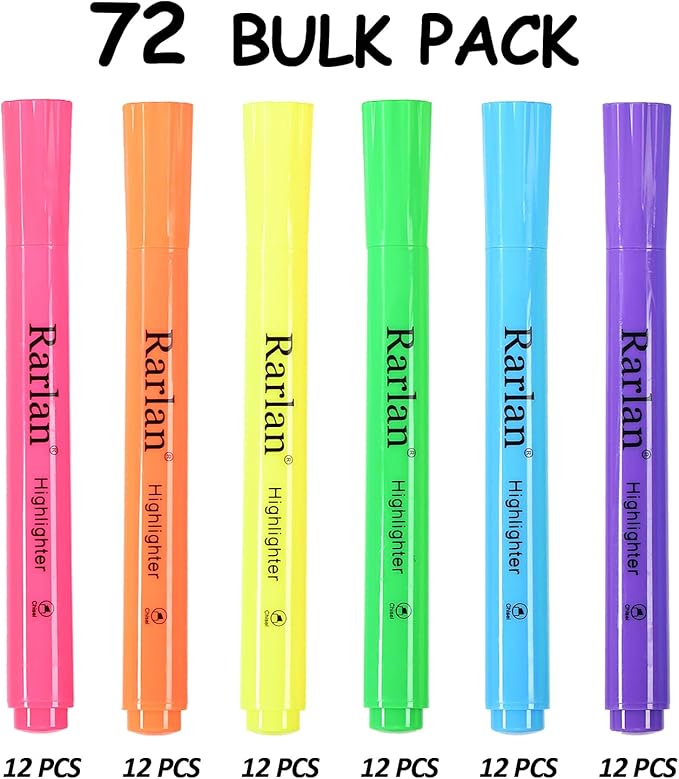 Highlighters, Chisel Tip, Assorted Fluorescent, 72 Count Bulk Pack