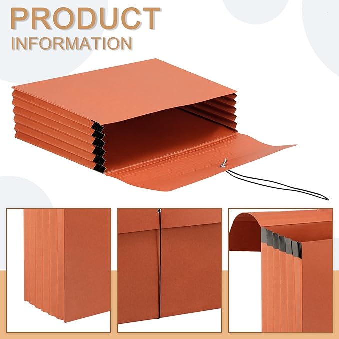 6 Packs Expanding File Pockets with Flap,Heavy Duty Expandable Folder Bag,Accordion File Folder,Elastic Cord Closure,Kraft Accordion File Organizer for Office,School,Home,Letter Size