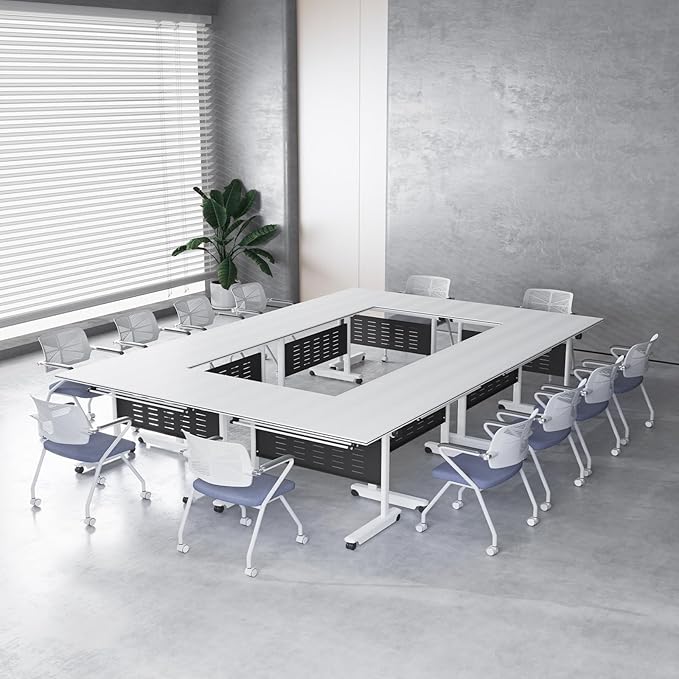 4Pack Conference Room Table, Folding Conference Table for Office Classroom, Mobile Training Tables with Casters Silent Wheels, Large Rectangular Convertible Modular Seminar Tables (L55.1in)