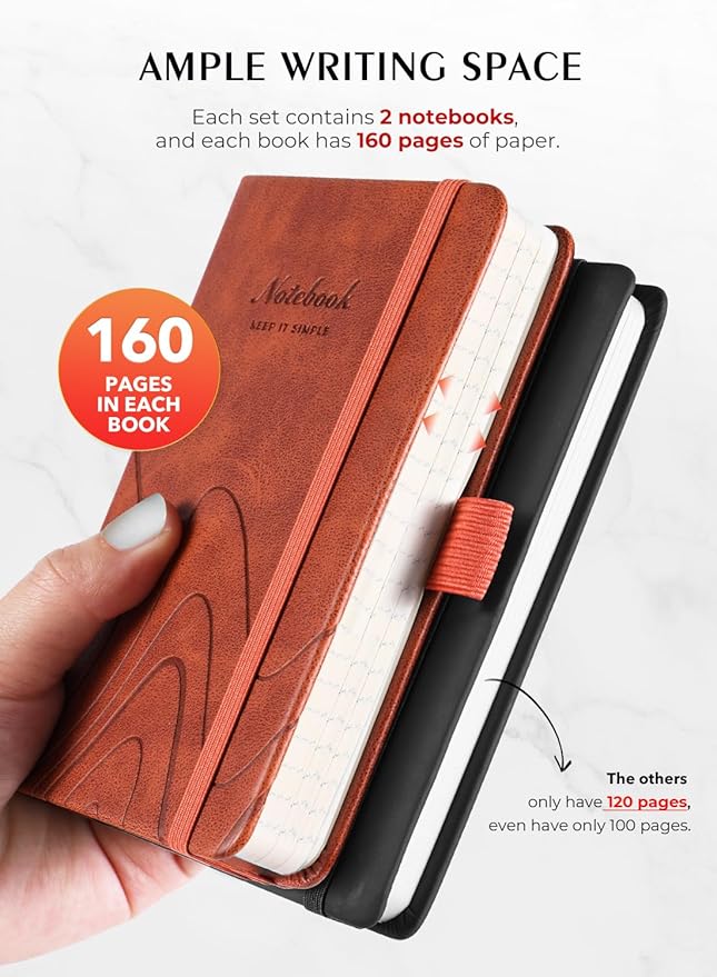 AISBUGUR Pocket Notebook, Small Notebook, Total 320 Pages 2-Pack, 3.7" x 5.7" Pocket Notebook (2 Pack, Brown1)