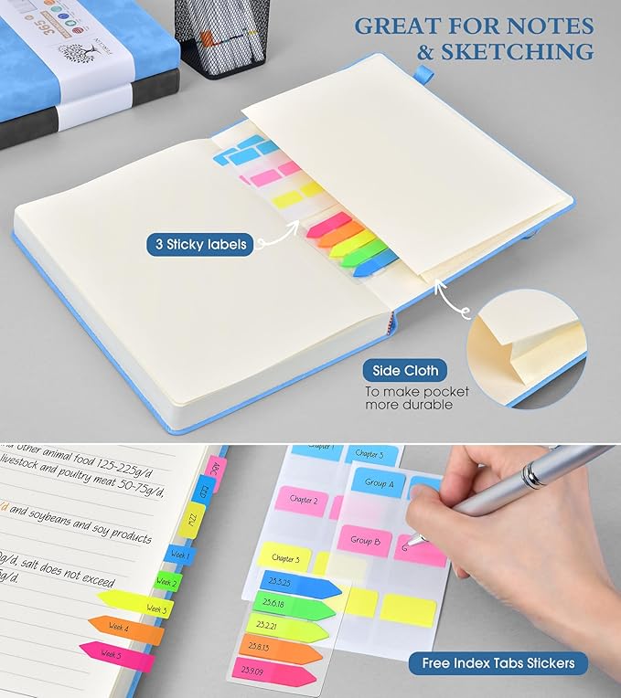 B5 Lined Journal Notebook - 365 Page Large Leather Journals for Writing Women Men，Hardcover Notebook with 100Gsm Thick Pages，Daily Diary for Travel, Work，School，College Ruled (7.6" x 10.3")