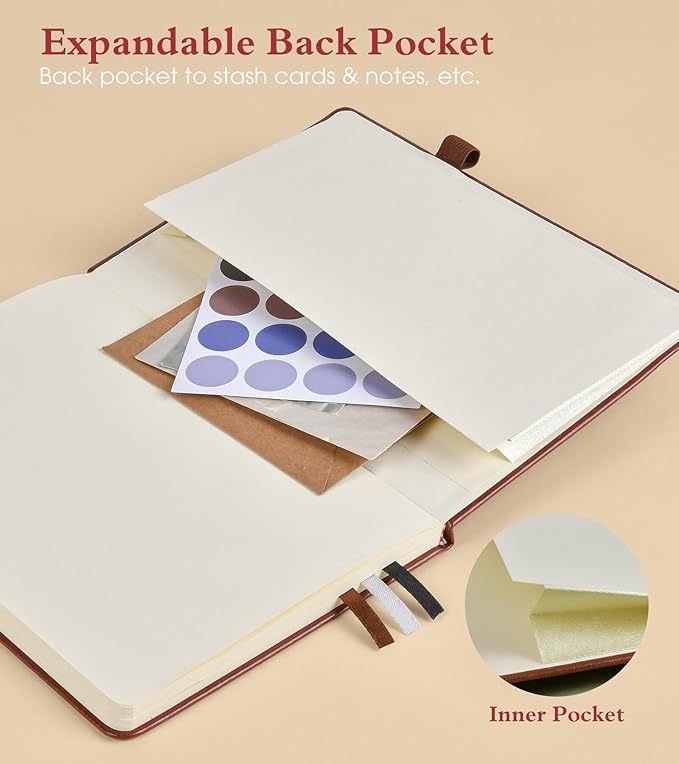 Blank Journal Notebook for Women Men,160 Pages,Inner Pocket,A5 Hardcover Sketchbook for Drawing, Sketch book, Unlined Notebooks for School,Work,Travel Journals for Writing 5.8"x8.5" (Brown)