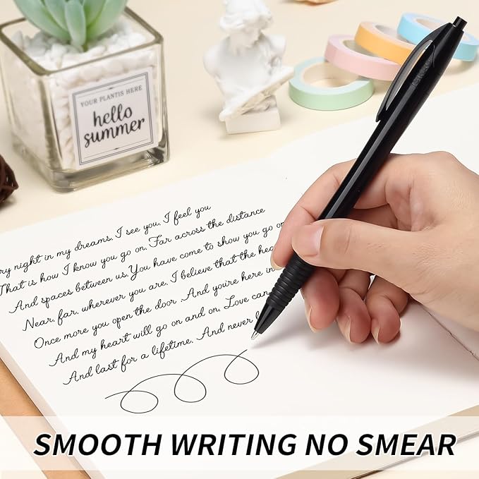 Black Pens Bulk Gripped Slimster Retractable Ballpoint Pen Medium Point Black ink Smooth Writing Pens for Journaling (60Pack)