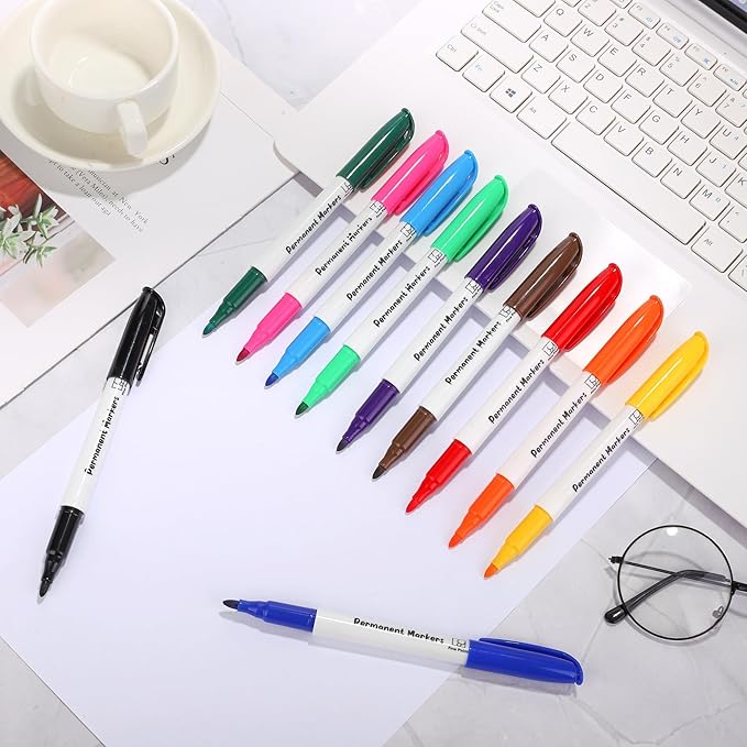 Aodaer 144 Pack Permanent Markers 3mm Fine Point Markers, Waterproof Colored Pens, Quick-drying, Smooth Writing Markers for Home Office School Supplies, Works on Wood, Plastic, Metal