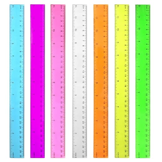 Color Transparent Ruler Plastic Rulers - Ruler 12 inch, Kids Ruler for School, Ruler with Centimeters, Millimeter and Inches, Assorted Colors, Clear Rulers, 7 Pack School Rulers