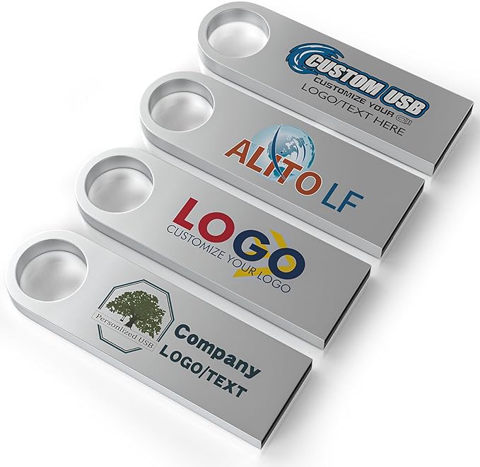 ABLAZE Custom Flash Drive 128MB 10 Pack, Personalized USB with Your Logo Metal Thumb Drives USB 2.0 Memory Stick Pendrive (Sliver)