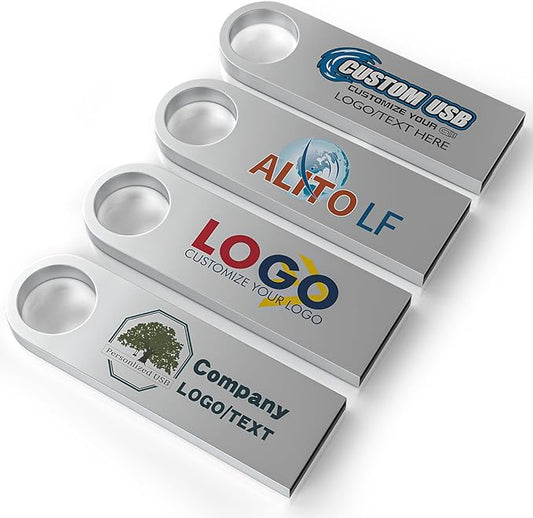 ABLAZE Custom Flash Drive 128GB 10 Pack, Personalized USB with Your Logo Metal Thumb Drives USB 2.0 Memory Stick Pendrive (Sliver)