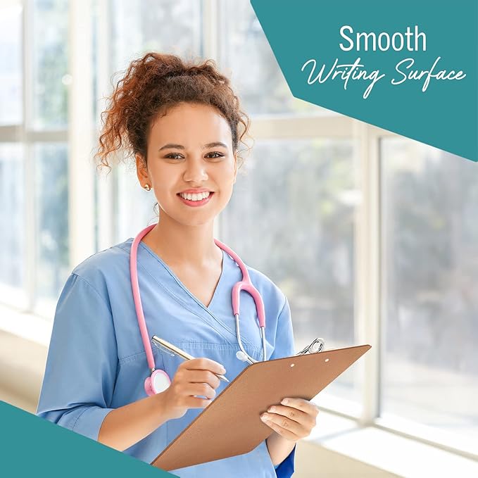 6 Clipboards Standard A4 Letter Size, 9x12.5 inch Wooden Clipboard with 6" Metal Clip, Hardboard, Ideal for 8.5 x 11 Inch Paper, for Office, School, and Home Use