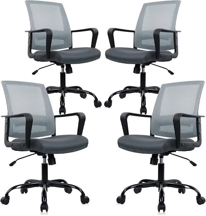CLATINA Ergonomic Office Desk Chair - Mesh Office Chair with Adjustable Lumbar Support, Rolling Comfortable Computer Task Chairs with Arms for Home Conference-Gray, 4 Pack