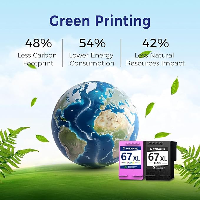 67XL Printer Ink Compatible for HP Ink 67 Replacement for HP67 67XL Ink Cartridges Black/Color Combo Pack Fit for DeskJet 2855e 2827e 4255e 2800e 2700e 2755e 4155e Envy 6000 6055e 6400 6455e Printer